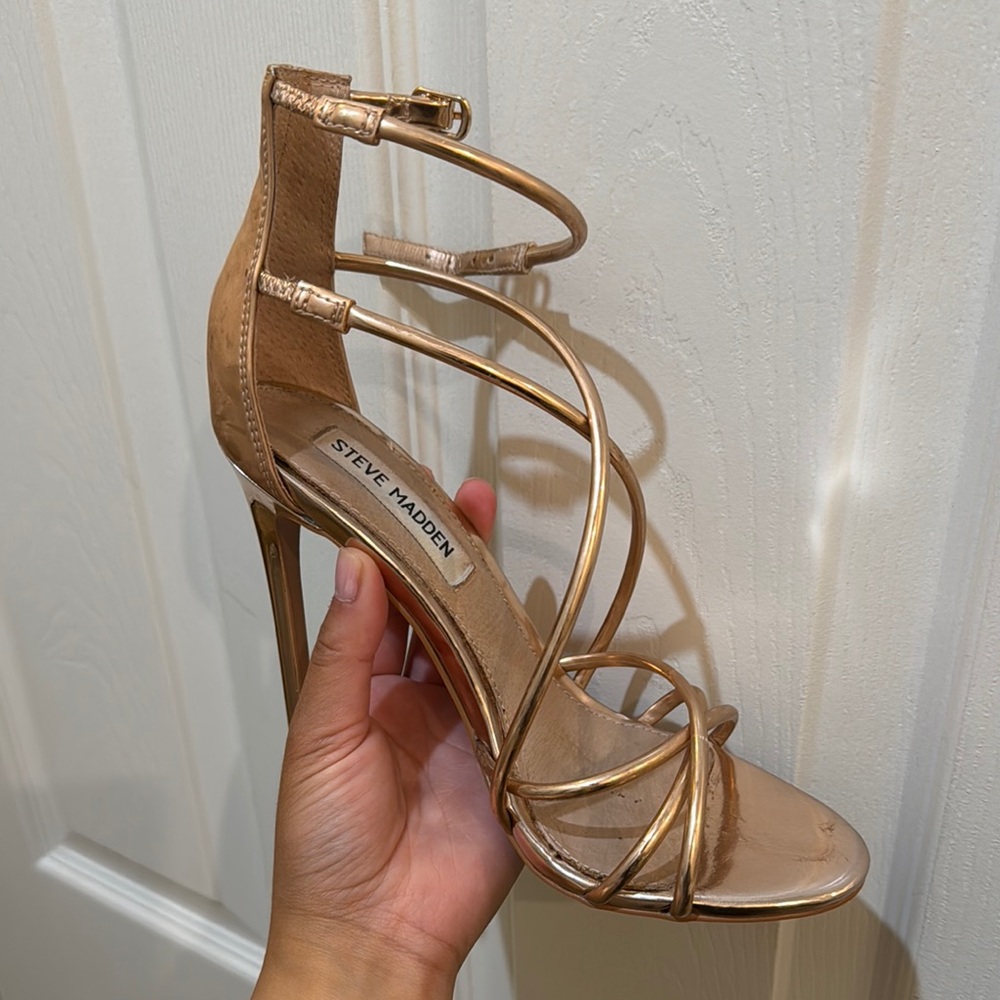 Steve Madden rose Gold Stiletto Heels Elegant Strappy Design